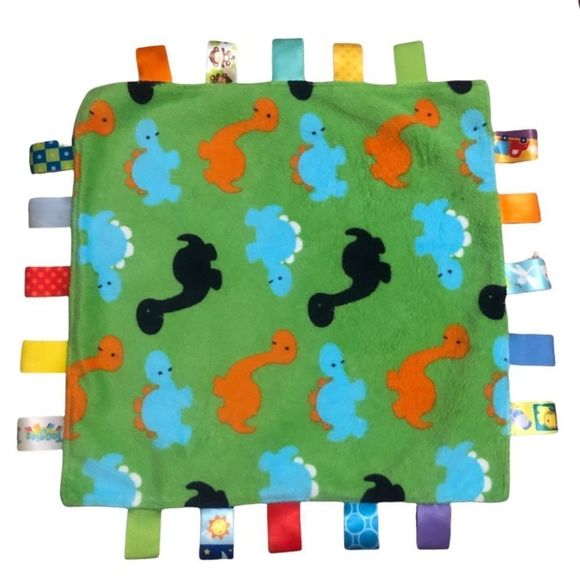 TAGGIES Lovey Dinosaur Green Blue Security Blanket 12” Square - Picture 1 of 4
